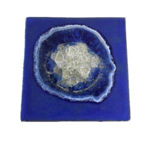 Blue Ceramic Coaster With Fused Glass blue Agate